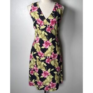 Tommy Bahama 100% Silk Tropical Hibiscus Faux Wrap Sheath Dress Size 4 Resort